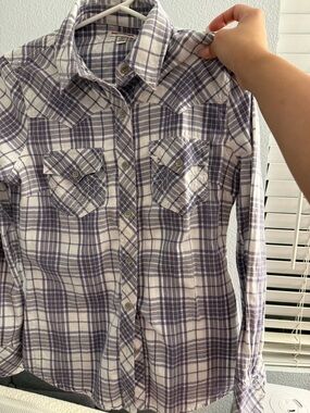 Plaid Button-Up Shirt in Lavender and White